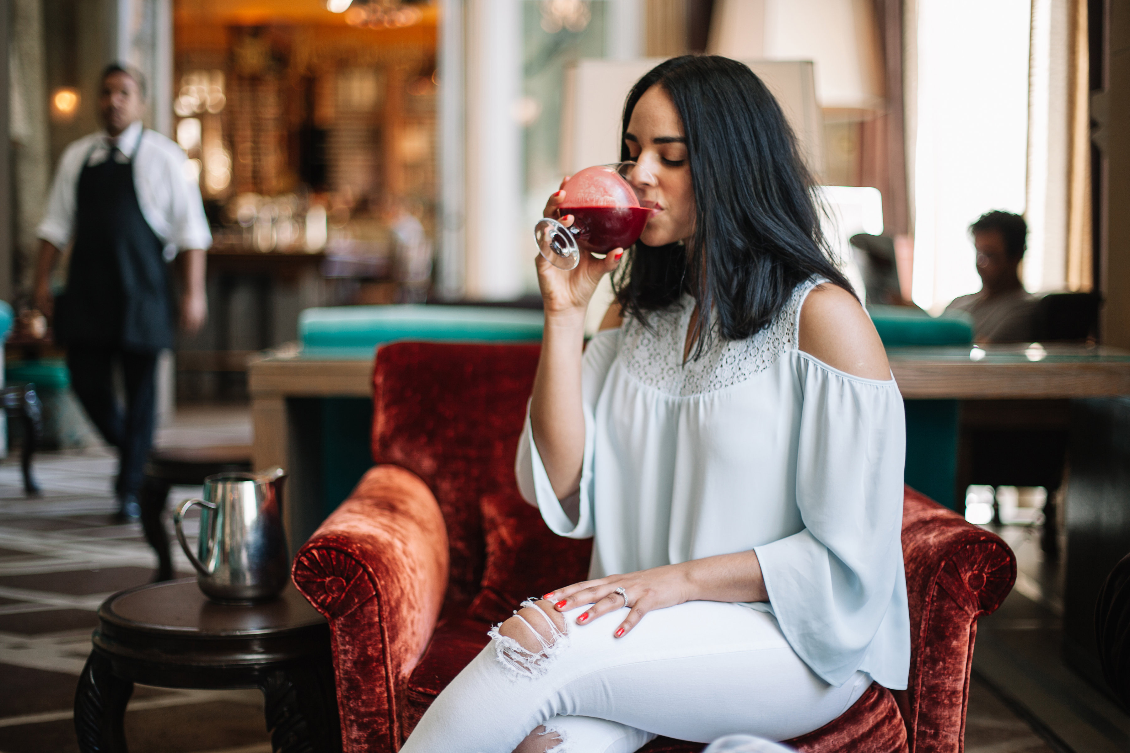 Lourdes Martin drinks her healthy beet juice at the Soho Grand. 
